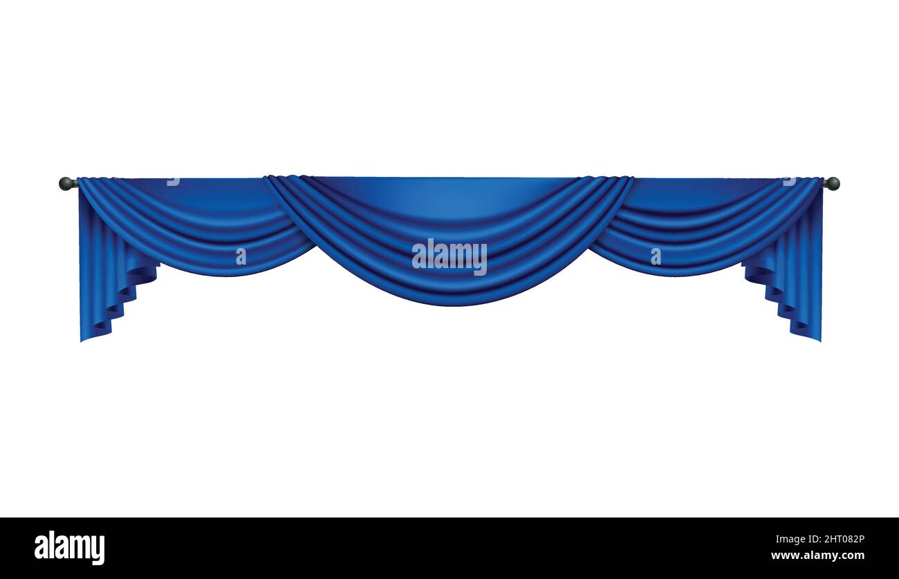 Realistic blue curtains composition with isolated image of luxury