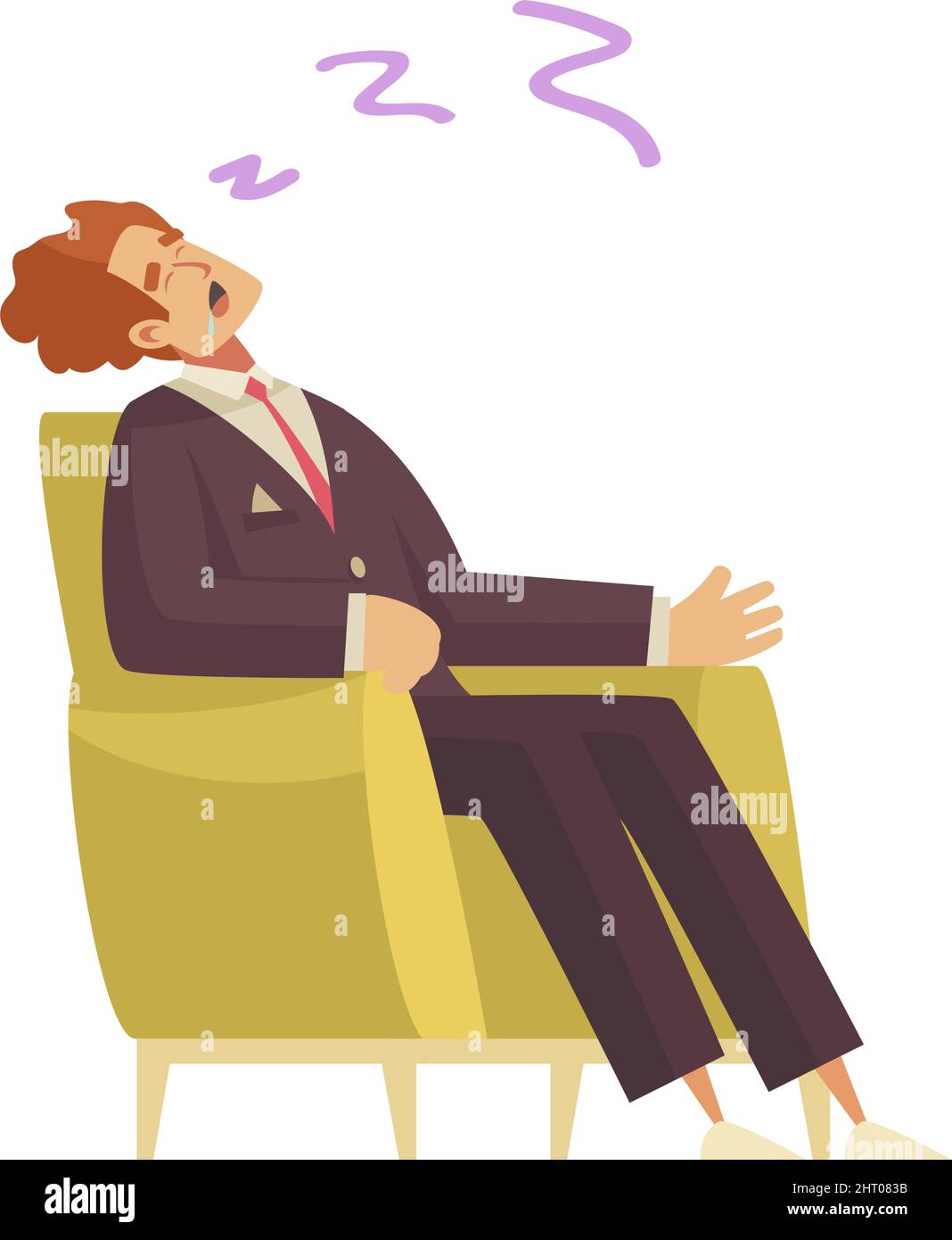 Sleep Time Composition With Character Of Business Worker Sleeping While Sitting In Chair Flat