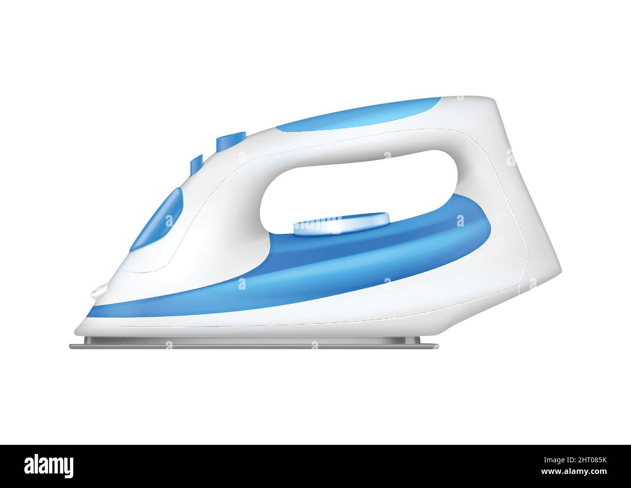 White and blue iron side view realistic vector illustration Stock Vector