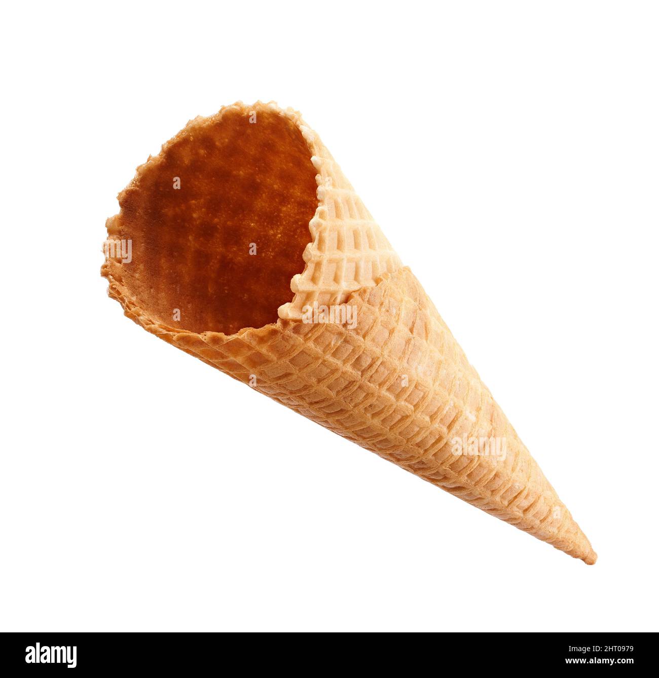 Waffle cone, empty ice cream cone isolated on white background Stock Photo