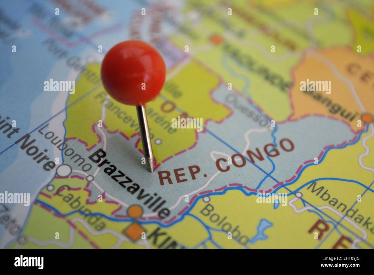 Pin in Republic Congo on map, Africa Stock Photo