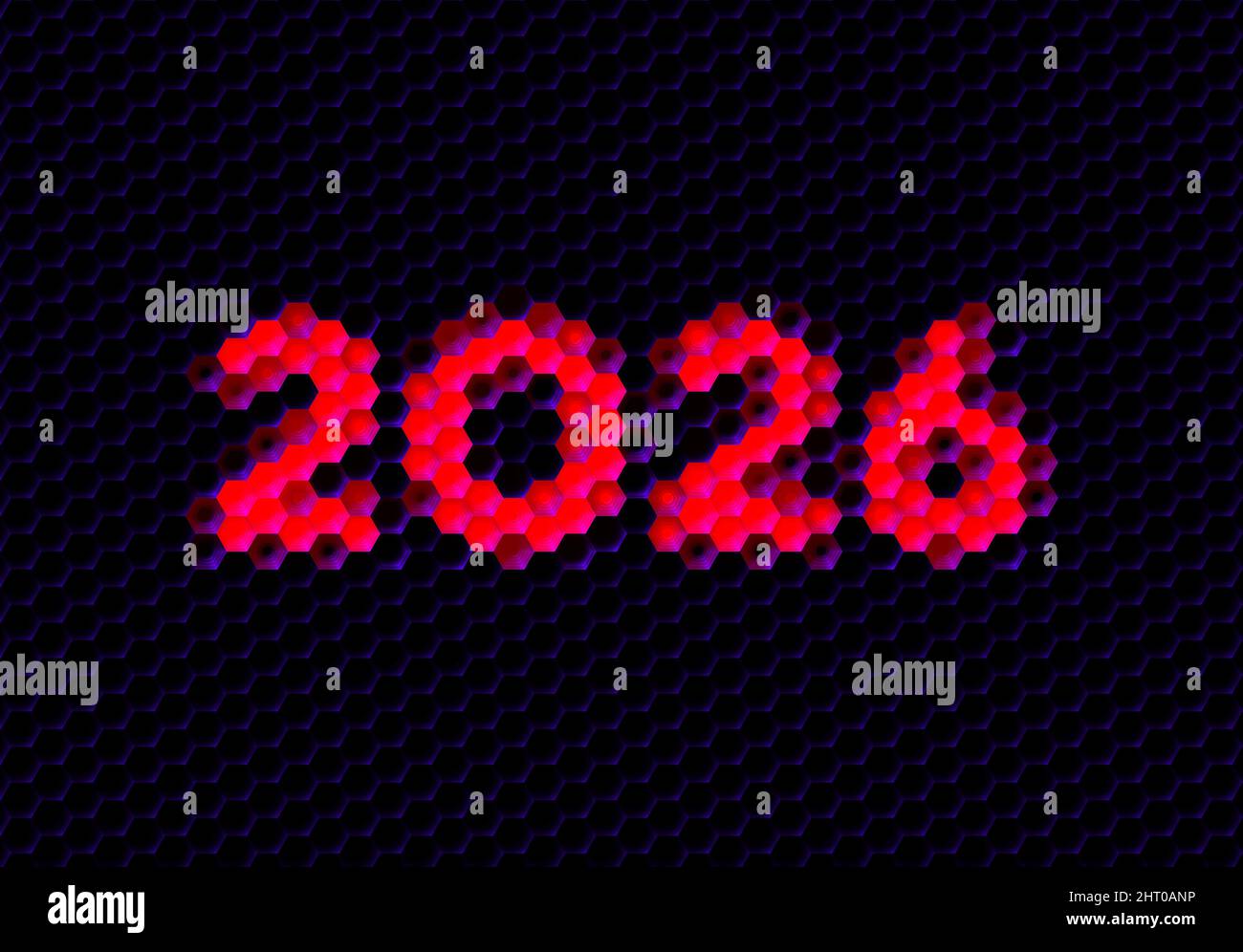 Sign of the 2026 year with hex pixel grid. New Years number or digits