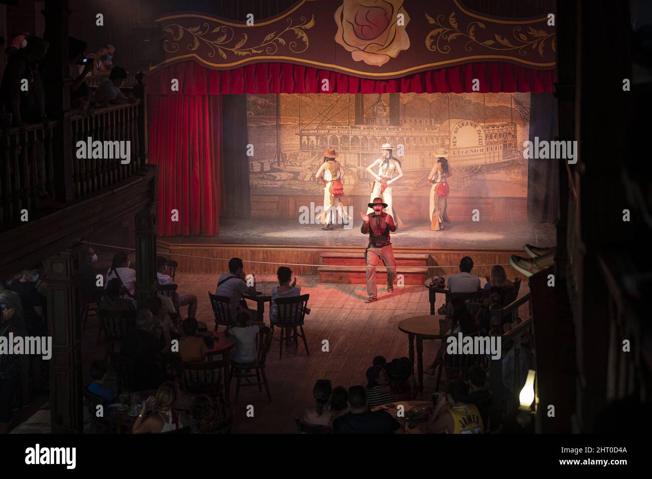 Actor Taver Dance performance with many actors at the West Tavern in Almeria, Spain ...