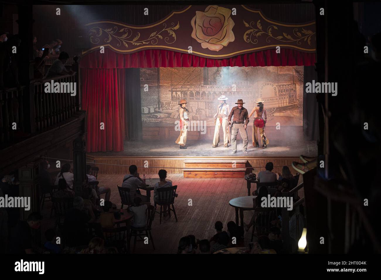 Actor Taver Dance performance with many actors at the West Tavern in Almeria, Spain ...