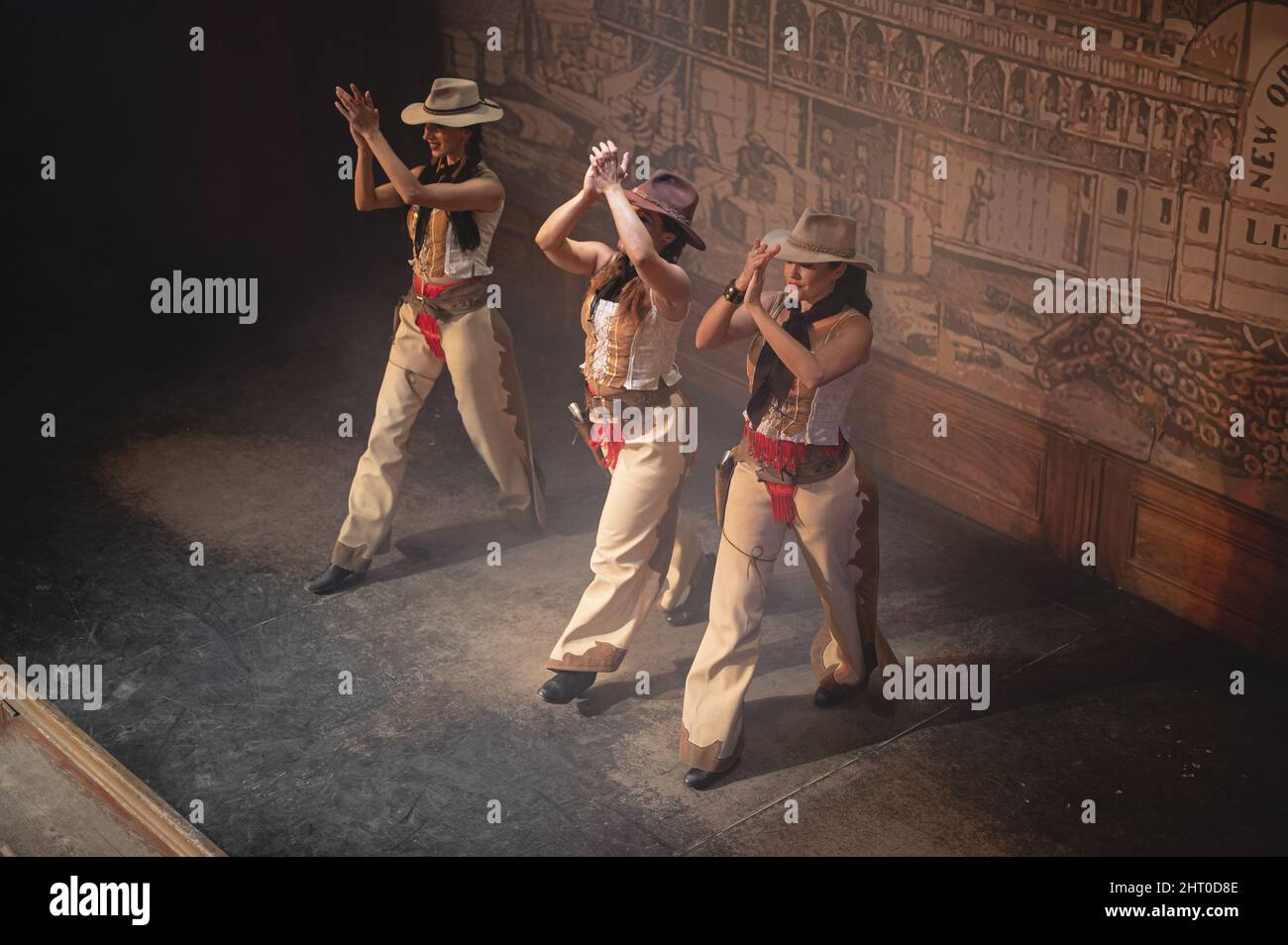 Actor Taver Dance performance with many actors at the West Tavern in Almeria, Spain ...