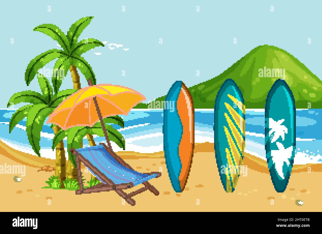 Sunny day the at beach scene illustration Stock Vector Image & Art - Alamy