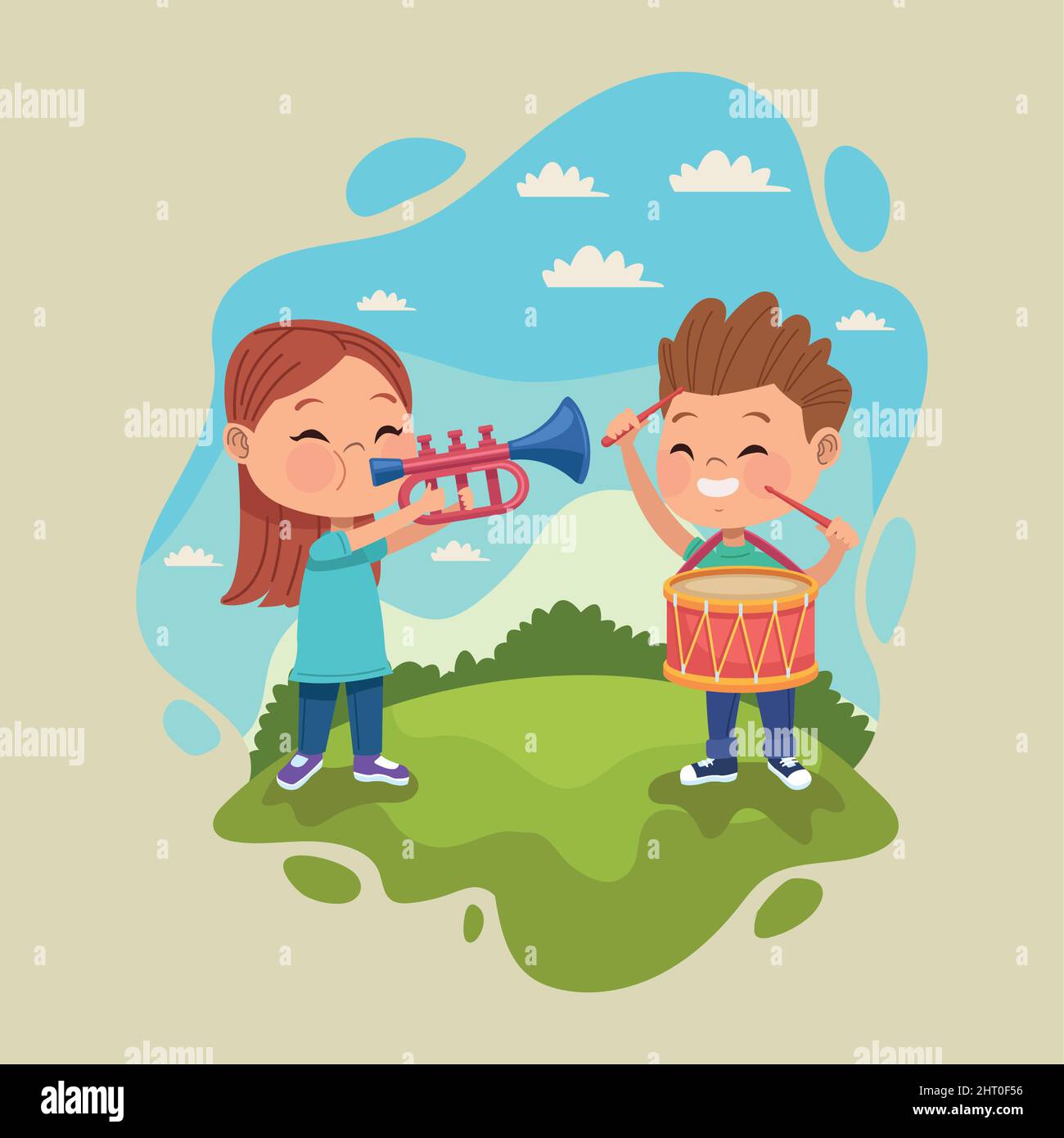 little kids couple in landscape Stock Vector Image & Art - Alamy