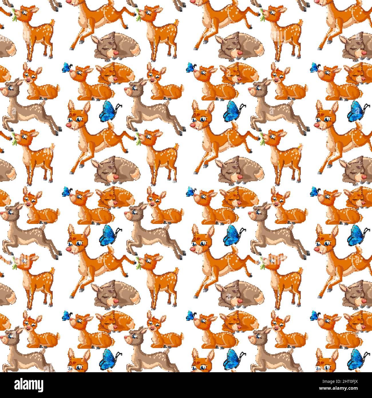 Funny deer on white background seamless illustration Stock Vector
