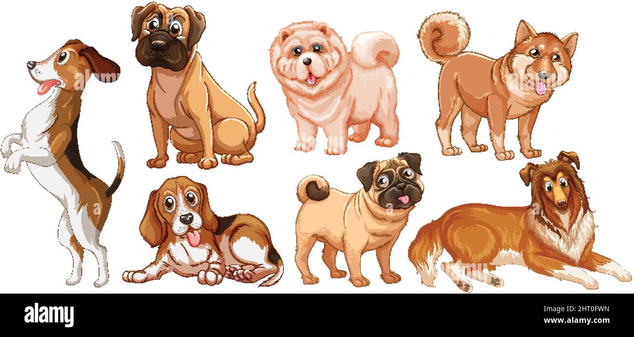 Set of different cute dogs in cartoon style illustration Stock Vector ...