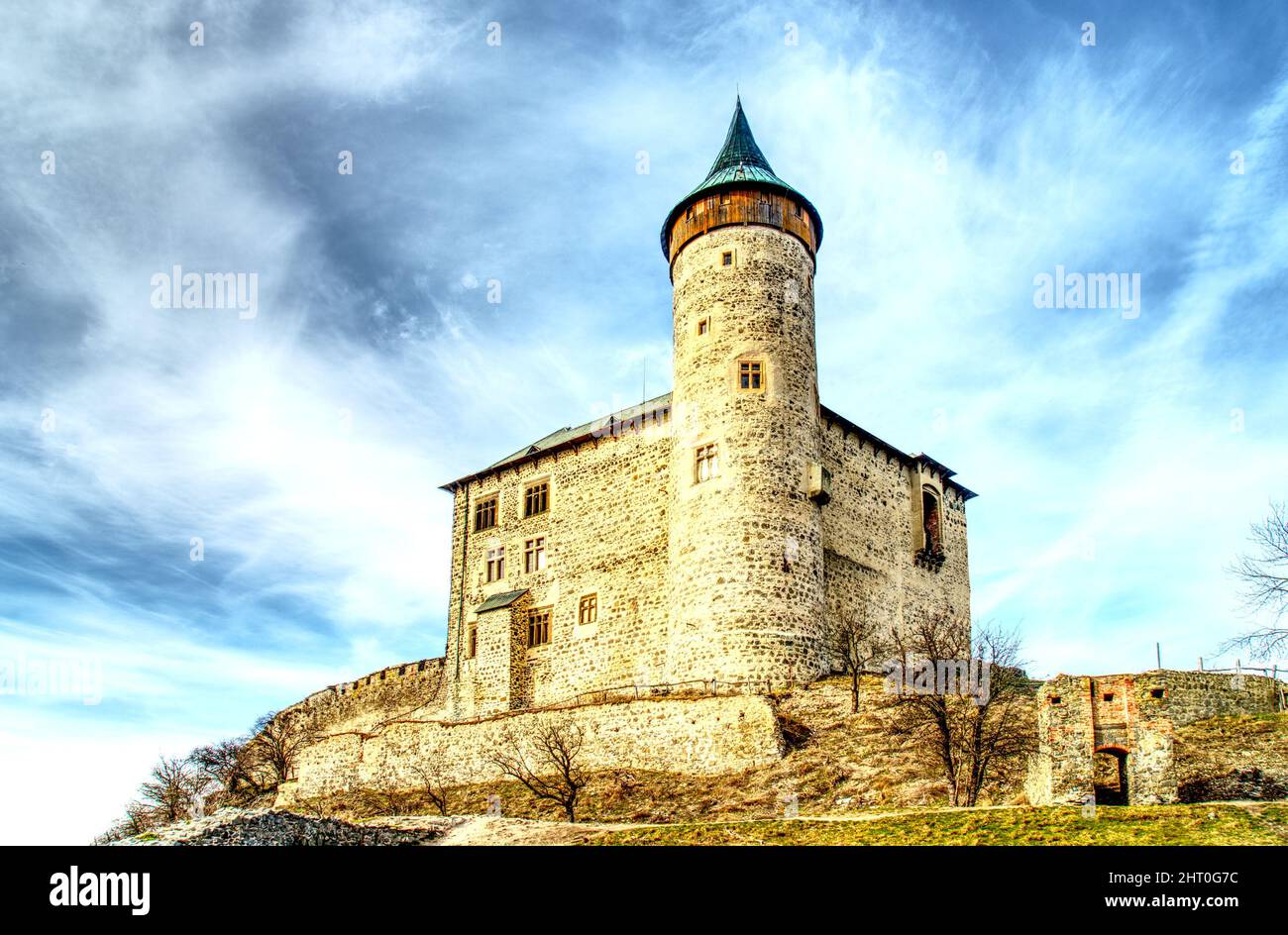 Medieval castle in Europe in Czech Republic “Kuneticka hora” in “Pardubice” plain in HDR Stock Photo