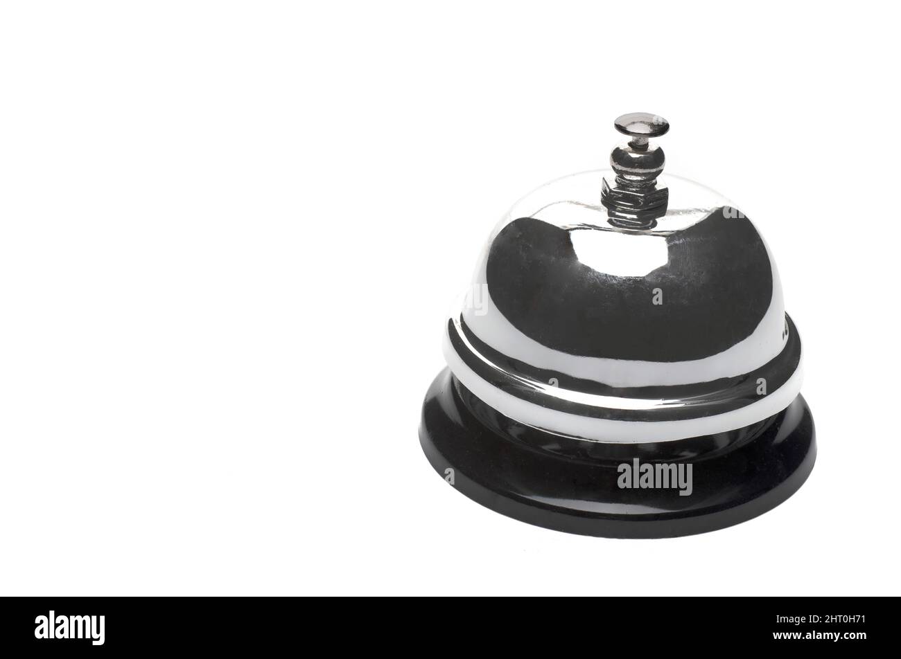 Close up of silver metal service bell on white background as concept ...