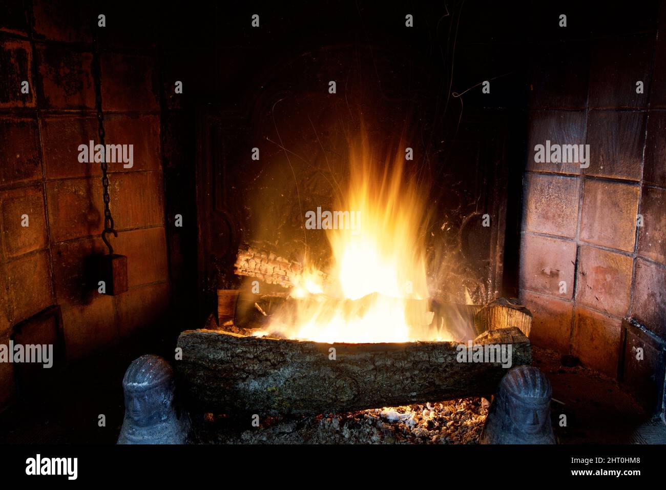 Rustic and vintage fireplace Stock Photo