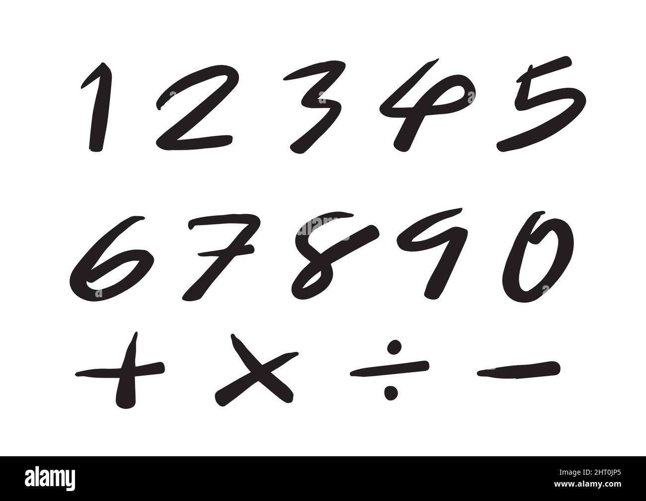 Numbers 0-9 written with a brush on a white background Stock Vector