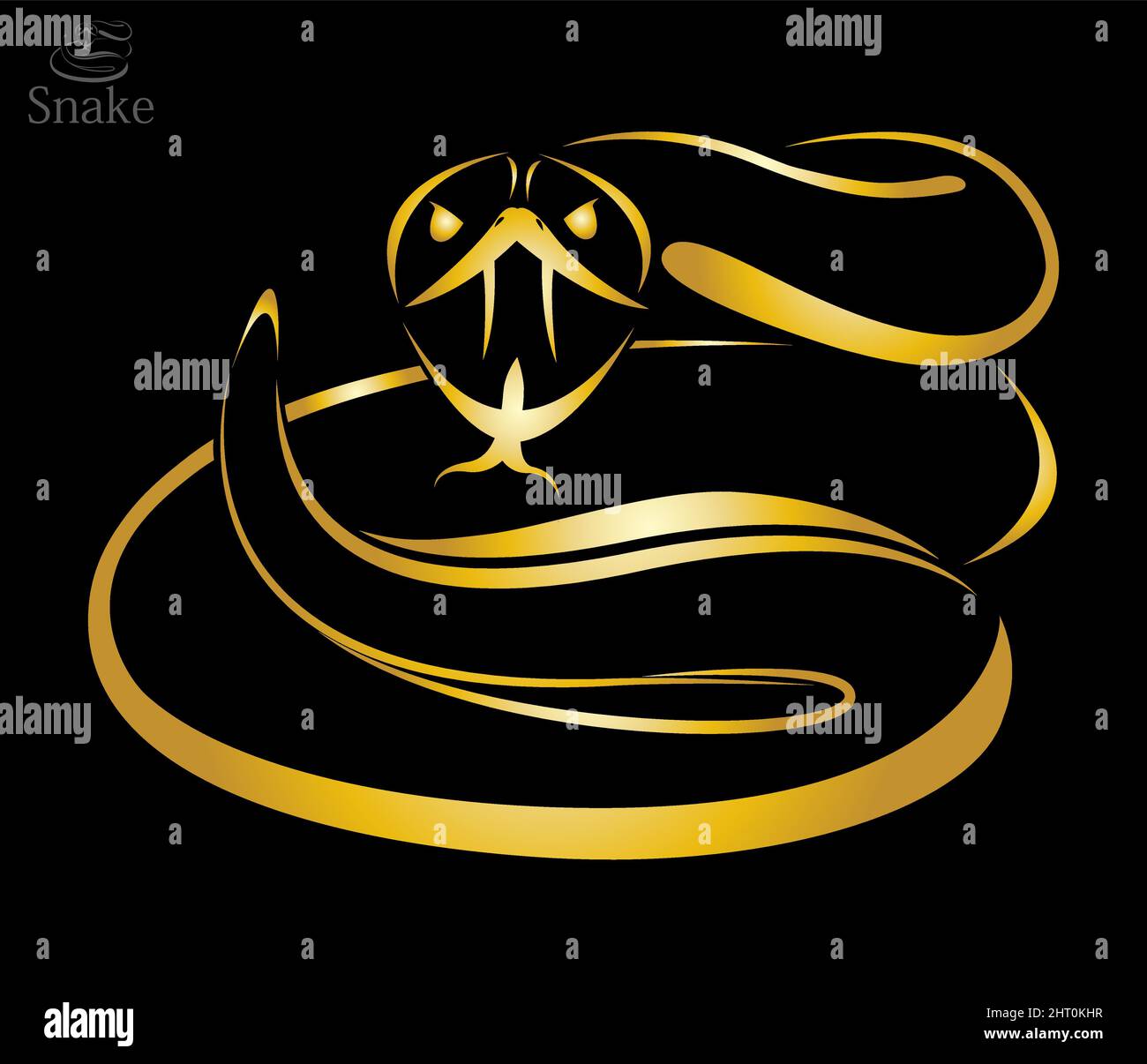 Vector image of a golden snake on black background. Easy editable layered vector illustration. Stock Vector