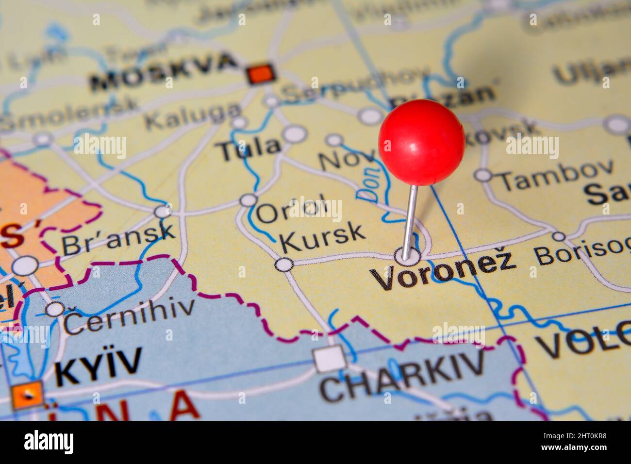 Voronez (voronezh or Voronej) located on map in Russia Stock Photo