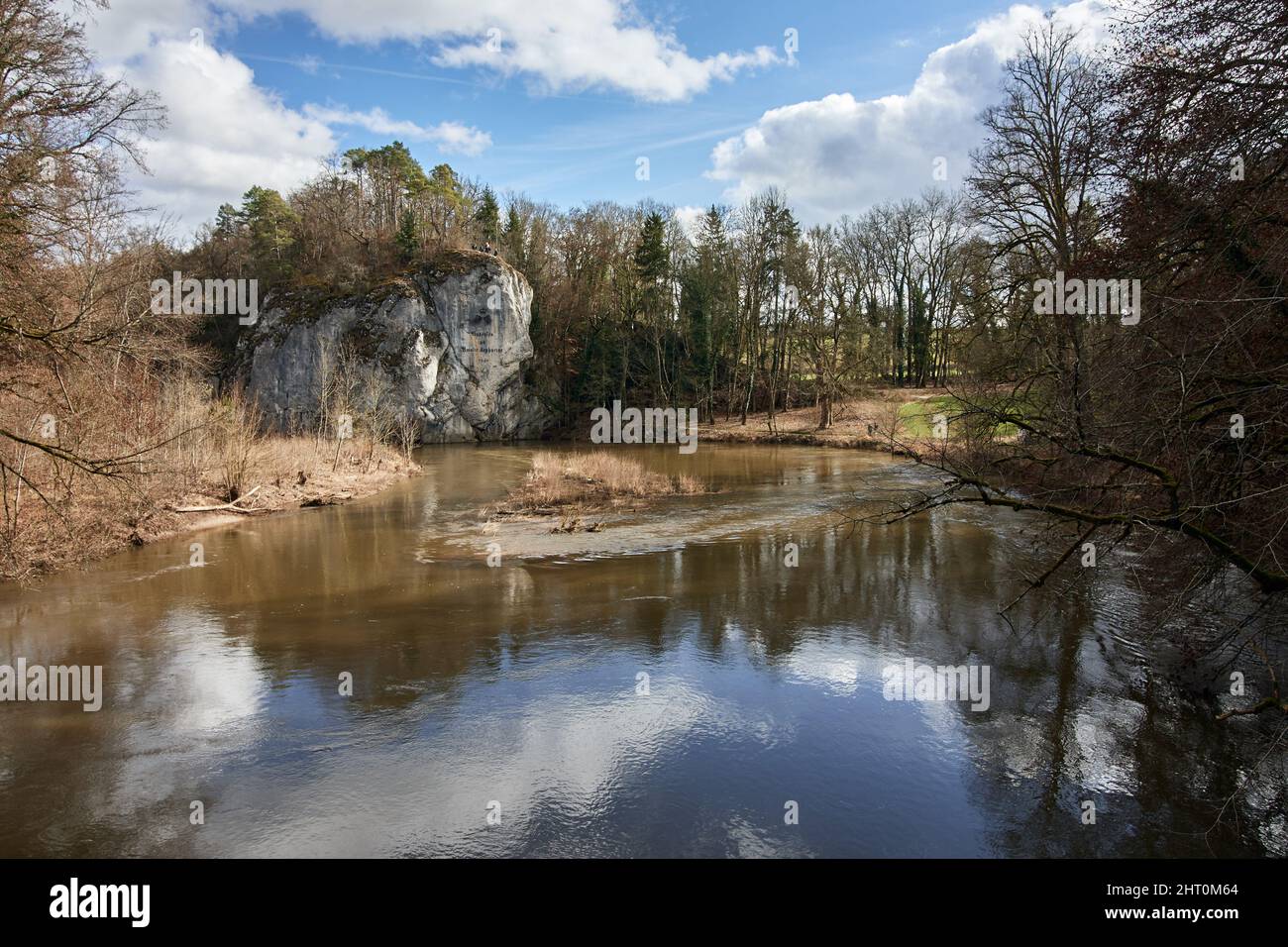 Amalienfelsen rock at the Danube river in the Princely Park near Inzigkofen, Sigmaringen, Germany, Europe. Stock Photo