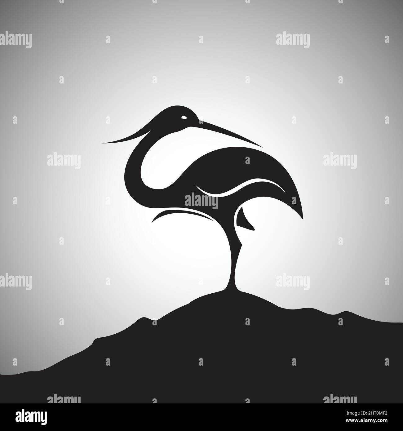 Vector image of a stork standing on the rocks. Aiffel Stock Vector