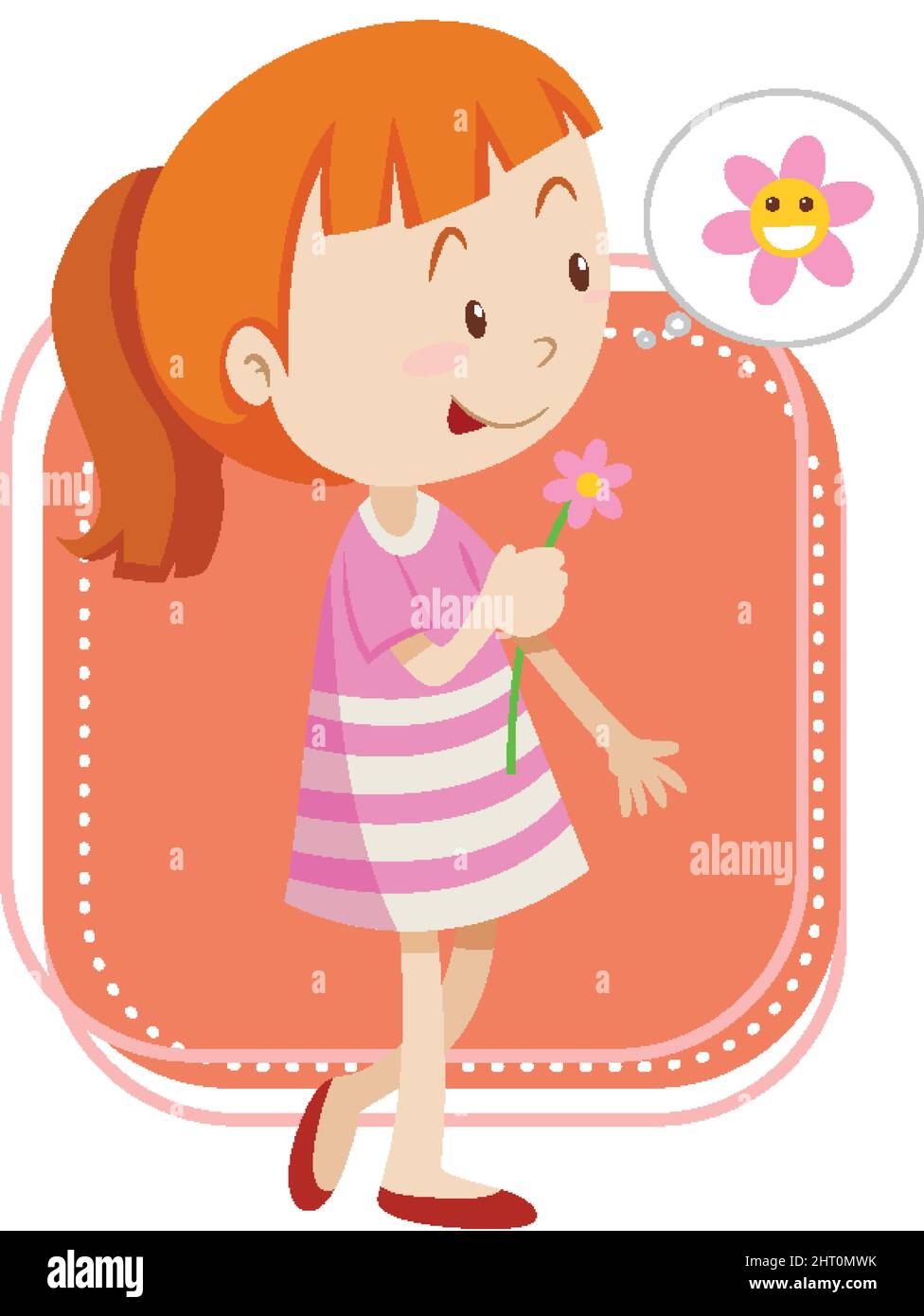 Little girl holding a flower on white background illustration Stock Vector
