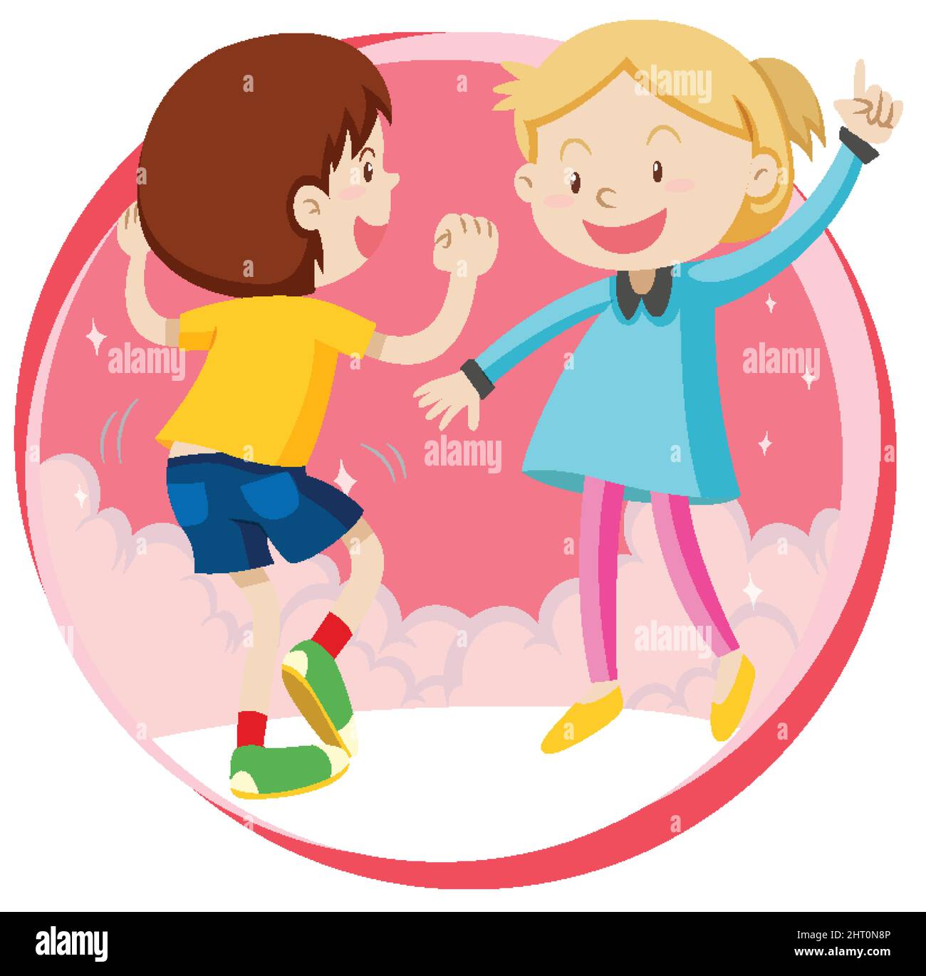 Little boy and girl dancing on white background illustration Stock ...