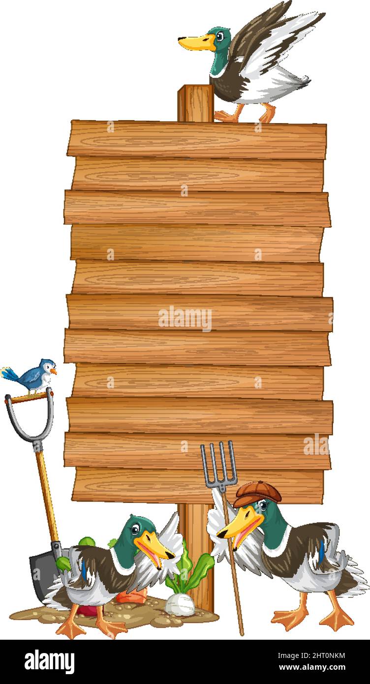 Duck with wooden sign banner illustration Stock Vector Image & Art - Alamy