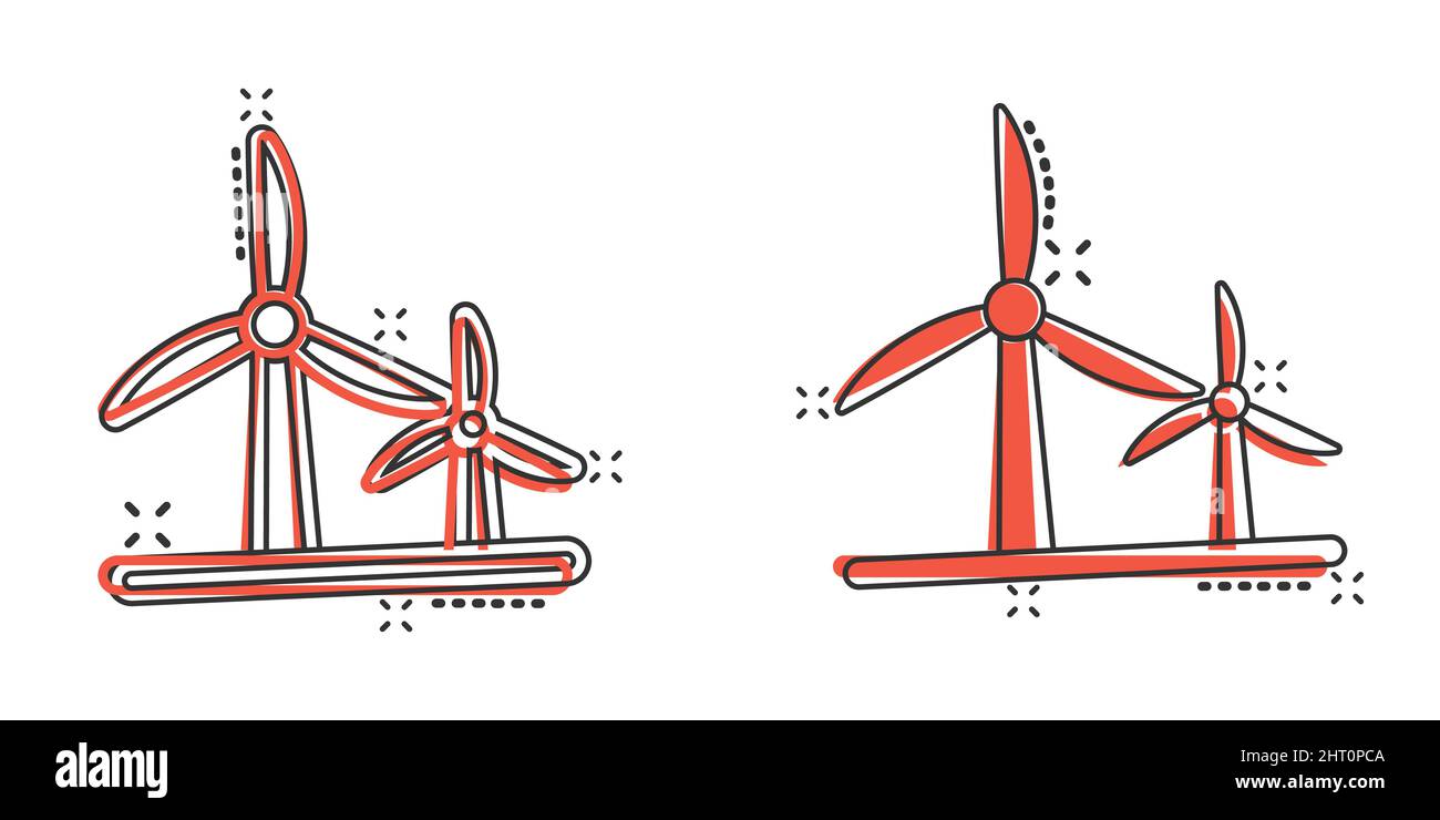 Wind power plant icon in comic style. Turbine cartoon vector ...