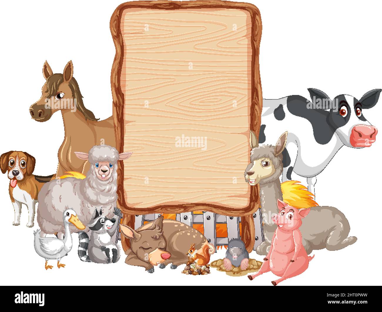 Animal with wooden sign banner illustration Stock Vector Image & Art ...