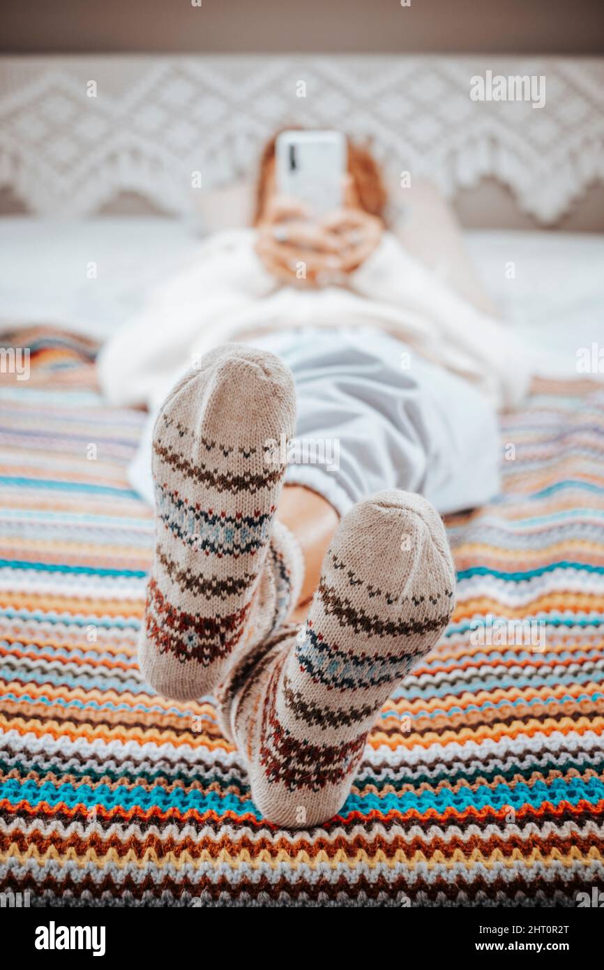 Mature woman feet bed hi-res stock photography and images - Alamy