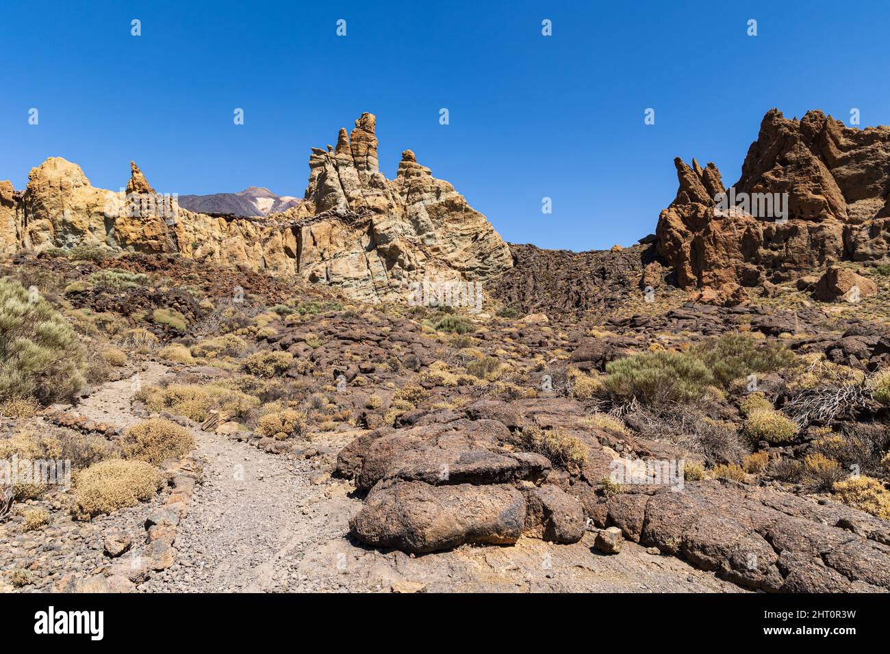 Roques de Garcia rock formation and lava saddle at Teide National Park, Tenerife, Spain Stock Photo
