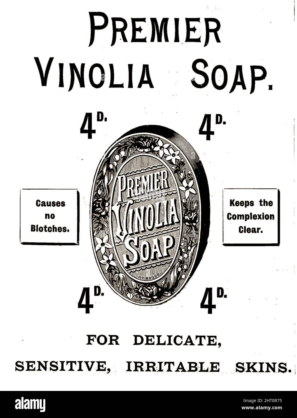 ADVERT Premier Vinolia Soap .1896. This oval shaped soap sold for 4d