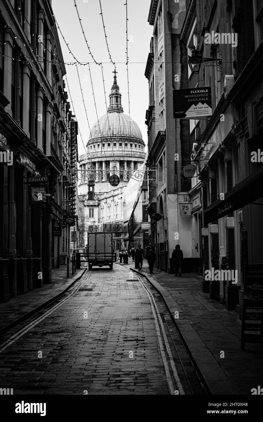 Beautiful vertical shot of a street view of St Pauls cathedral in London, Great Britain Stock Photo