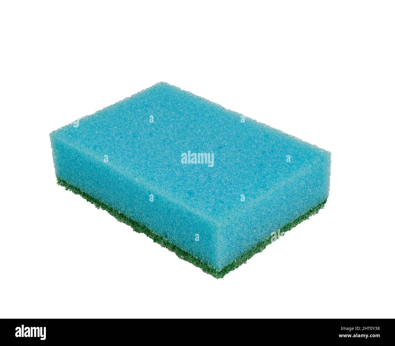 Hygiene Blue foam sponge for washing dishes closeup on a white