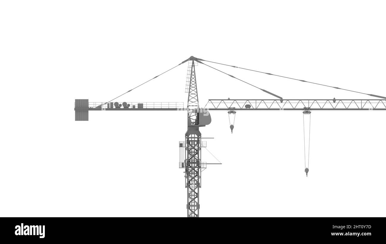 3D rendering of a tower crane construction engineering building lifting