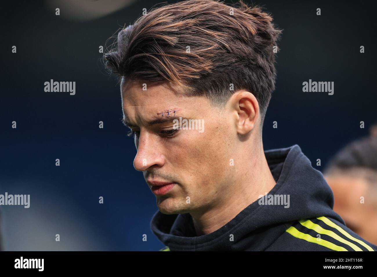 Robin Koch #5 of Leeds United with a scar to his left eye from last  weekends game with Manchester United Stock Photo - Alamy, image size:1300x956