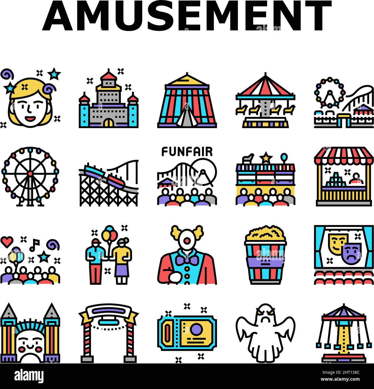Amusement Park Entertainment Icons Set Vector Stock Vector Image & Art ...