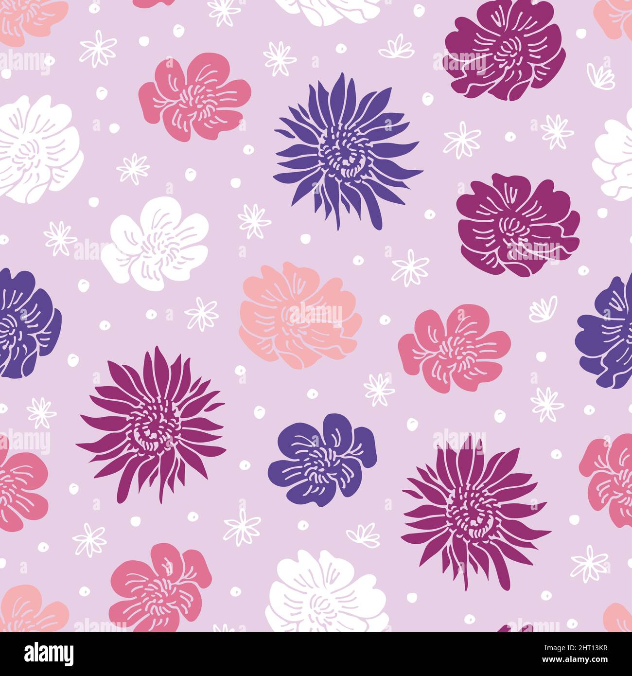 Flowers doodle hand drawn pattern, vector floral seamless background Stock Vector