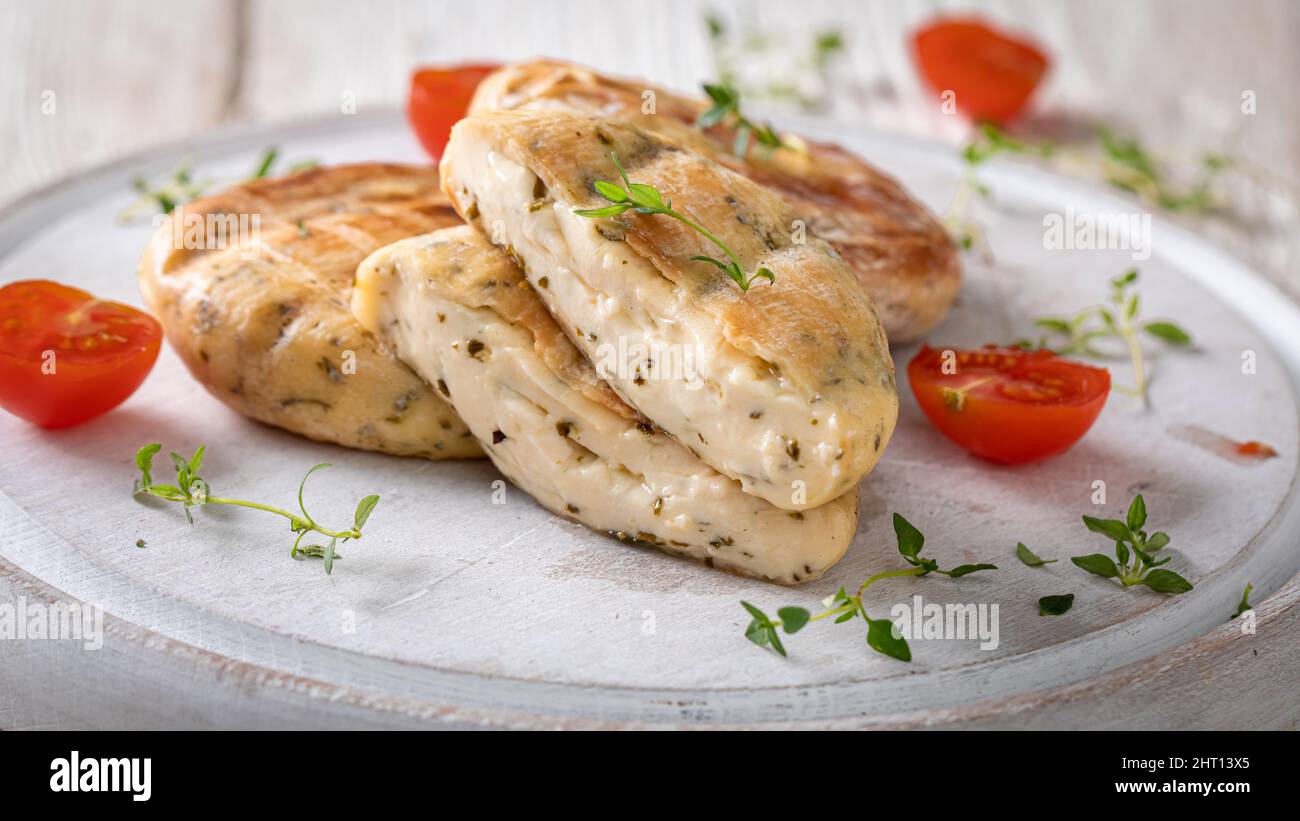 Delicious grilled halloumi cheese seasoned with herbs and pepper