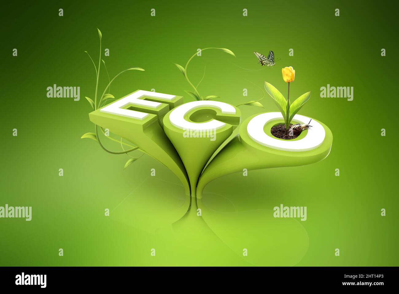 ECO Green eco-friendly energy industry that protects the natural ecosystem Stock Photo