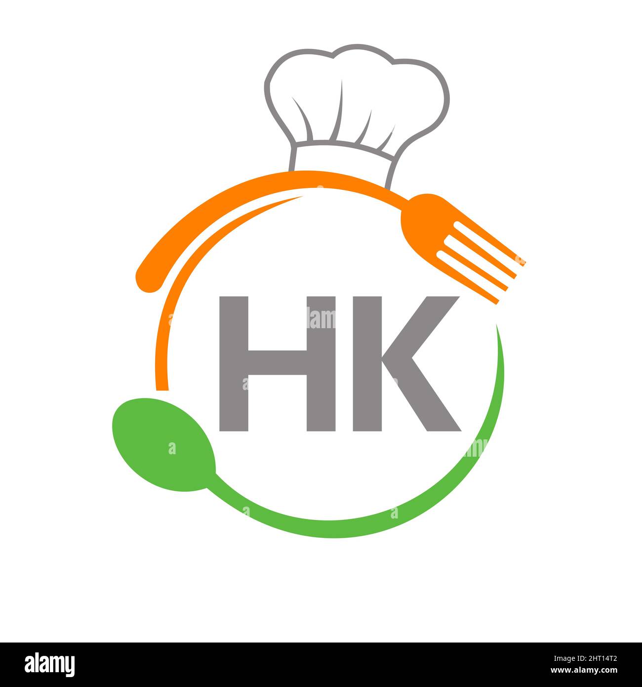 Letter HK Restaurant Logo with Chef Hat Spoon And Fork Template. Restaurant Logo On Letter HK Barbecue, Cafe Logo Vector Stock Vector