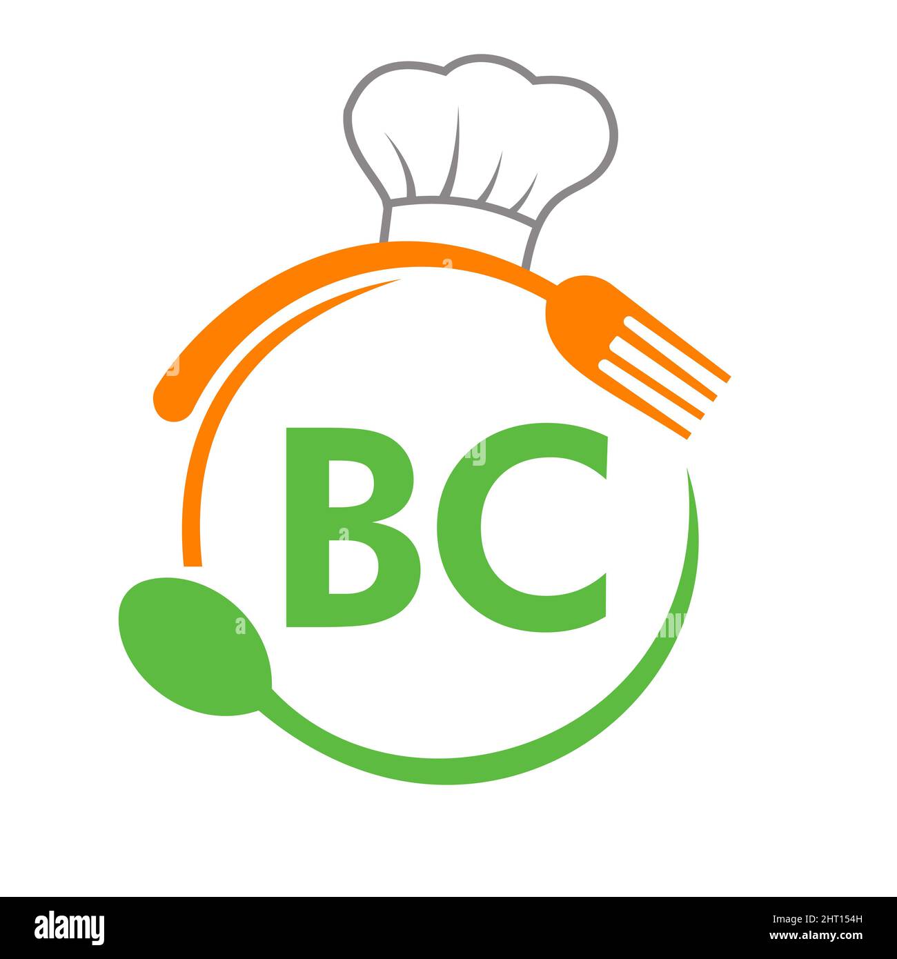 Letter BC Restaurant Logo with Chef Hat Spoon And Fork Template