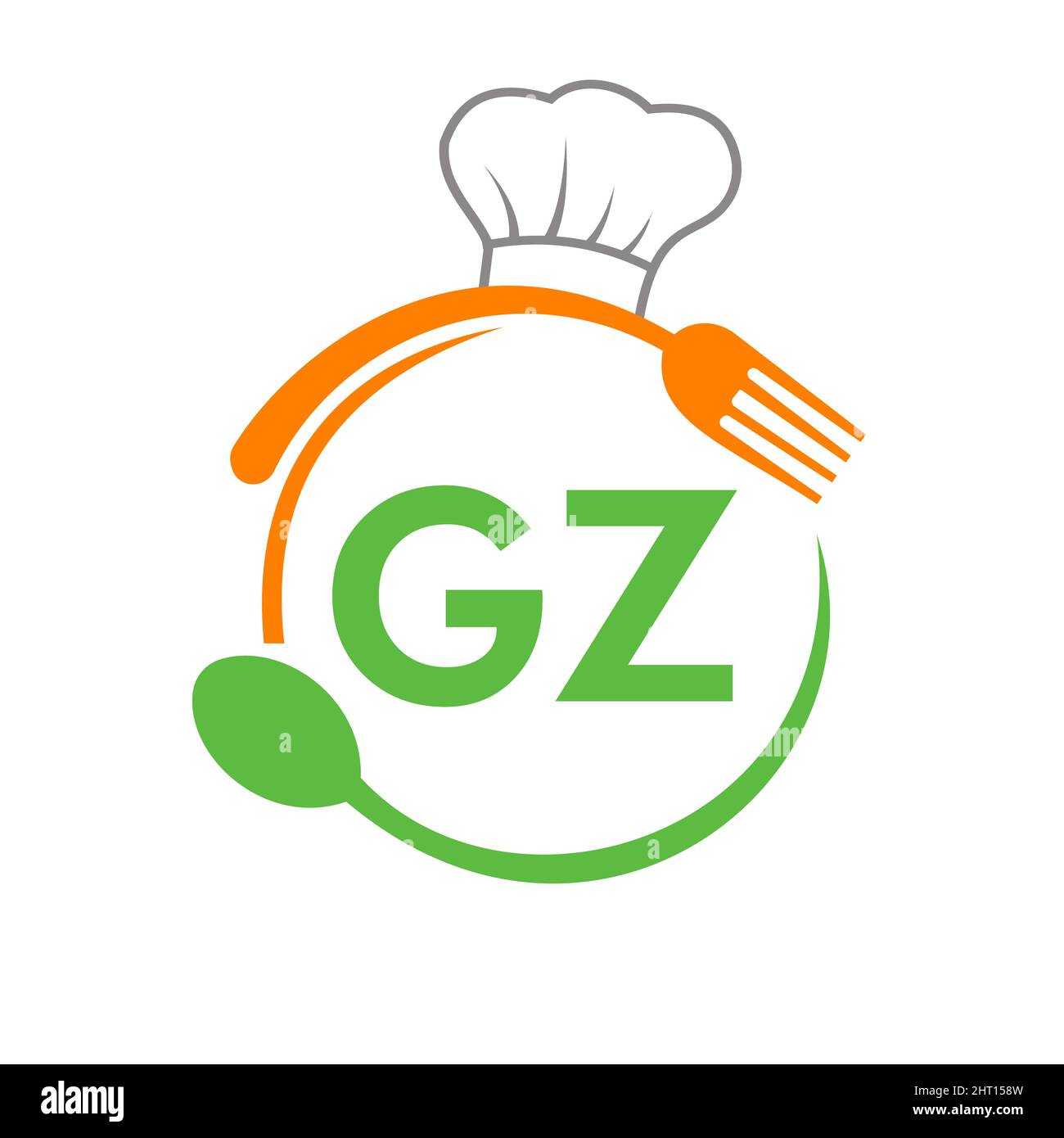 Letter GZ Restaurant Logo with Chef Hat Spoon And Fork Template. Restaurant Logo On Letter GZ Barbecue, Cafe Logo Vector Stock Vector