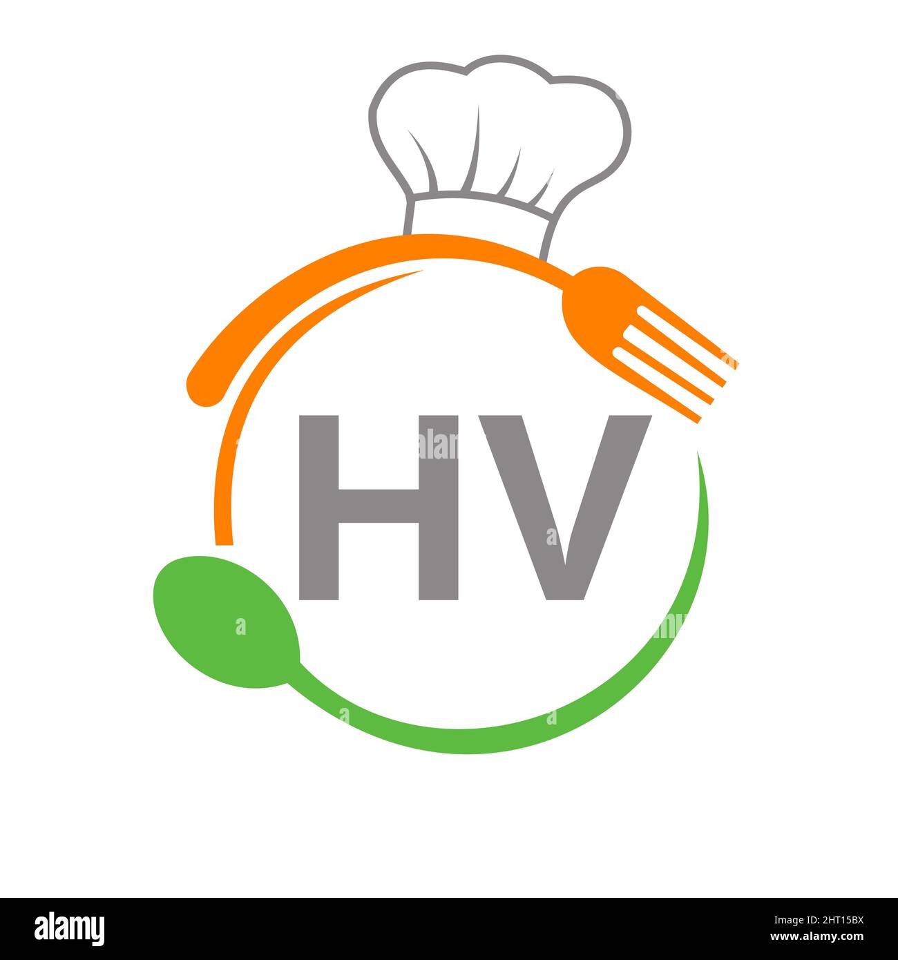 Letter HV Restaurant Logo with Chef Hat Spoon And Fork Template ...
