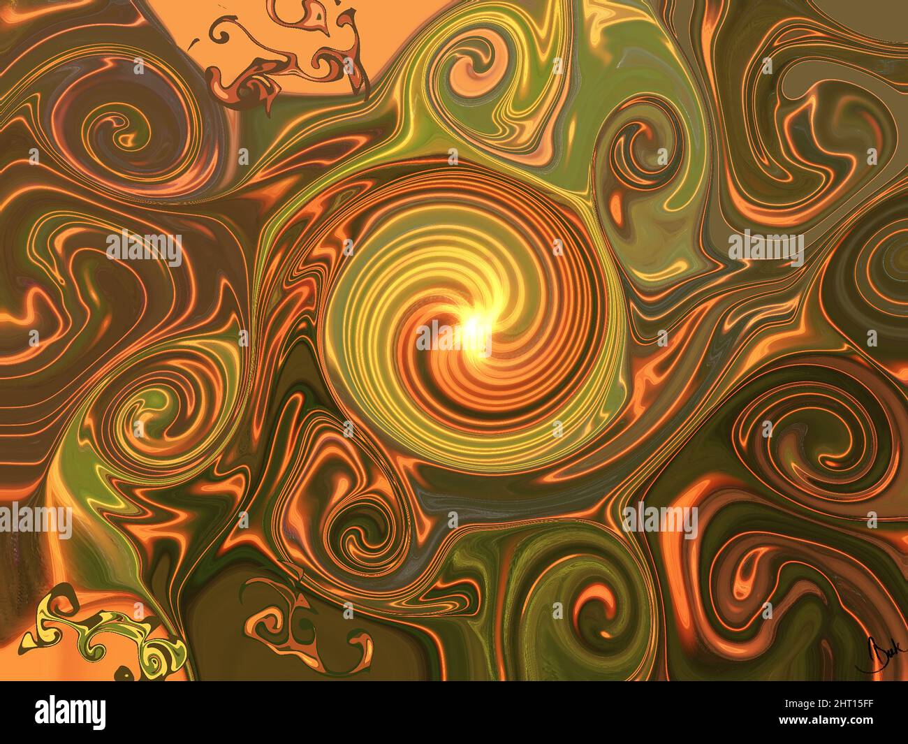 Creative abstract background with swirl and fluid effect, brown and green gradients lined shapes. High quality illustration Stock Photo