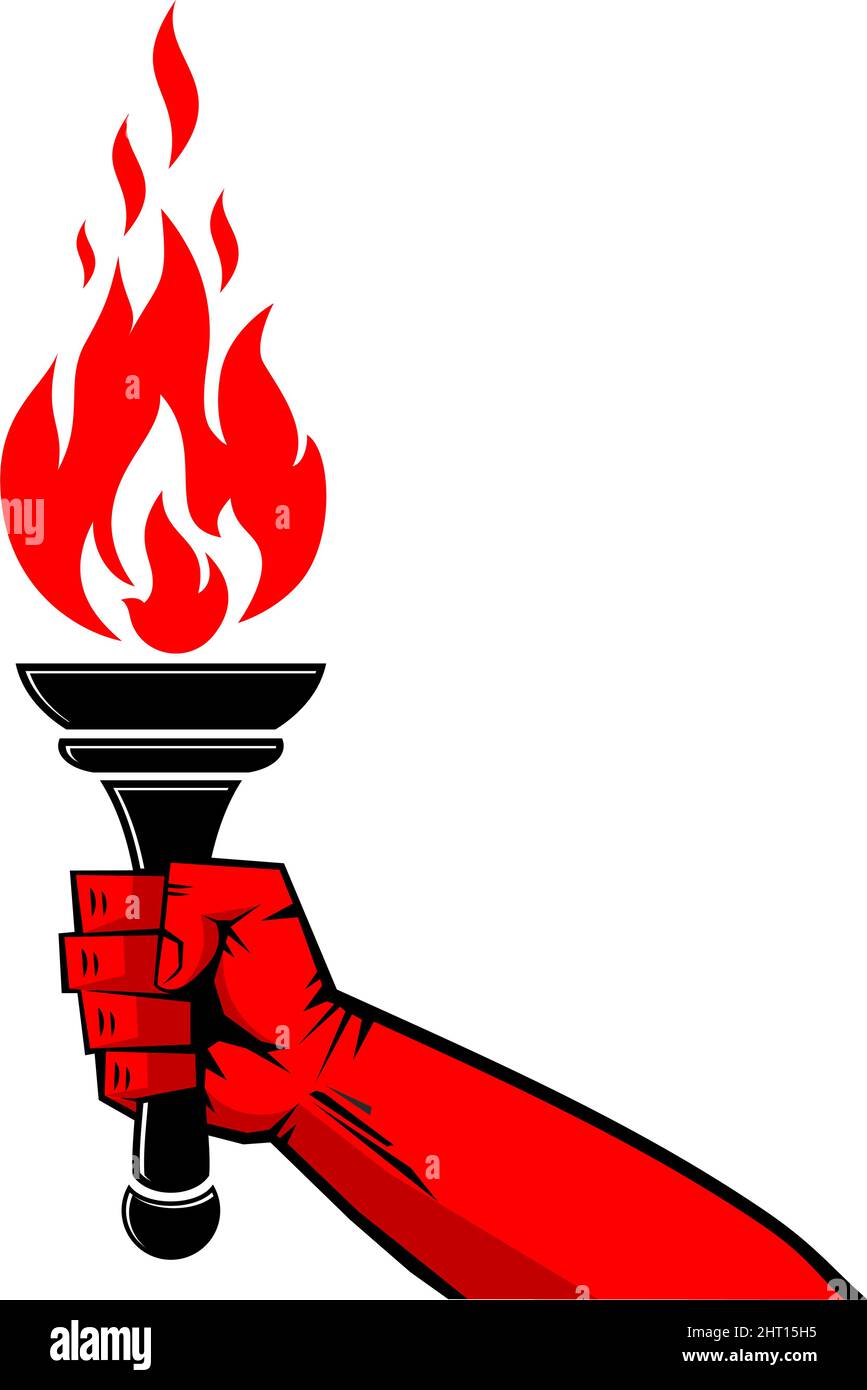 Red hand with torch. Symbol of freedom, protest, victory. Vector on transparent background Stock Vector