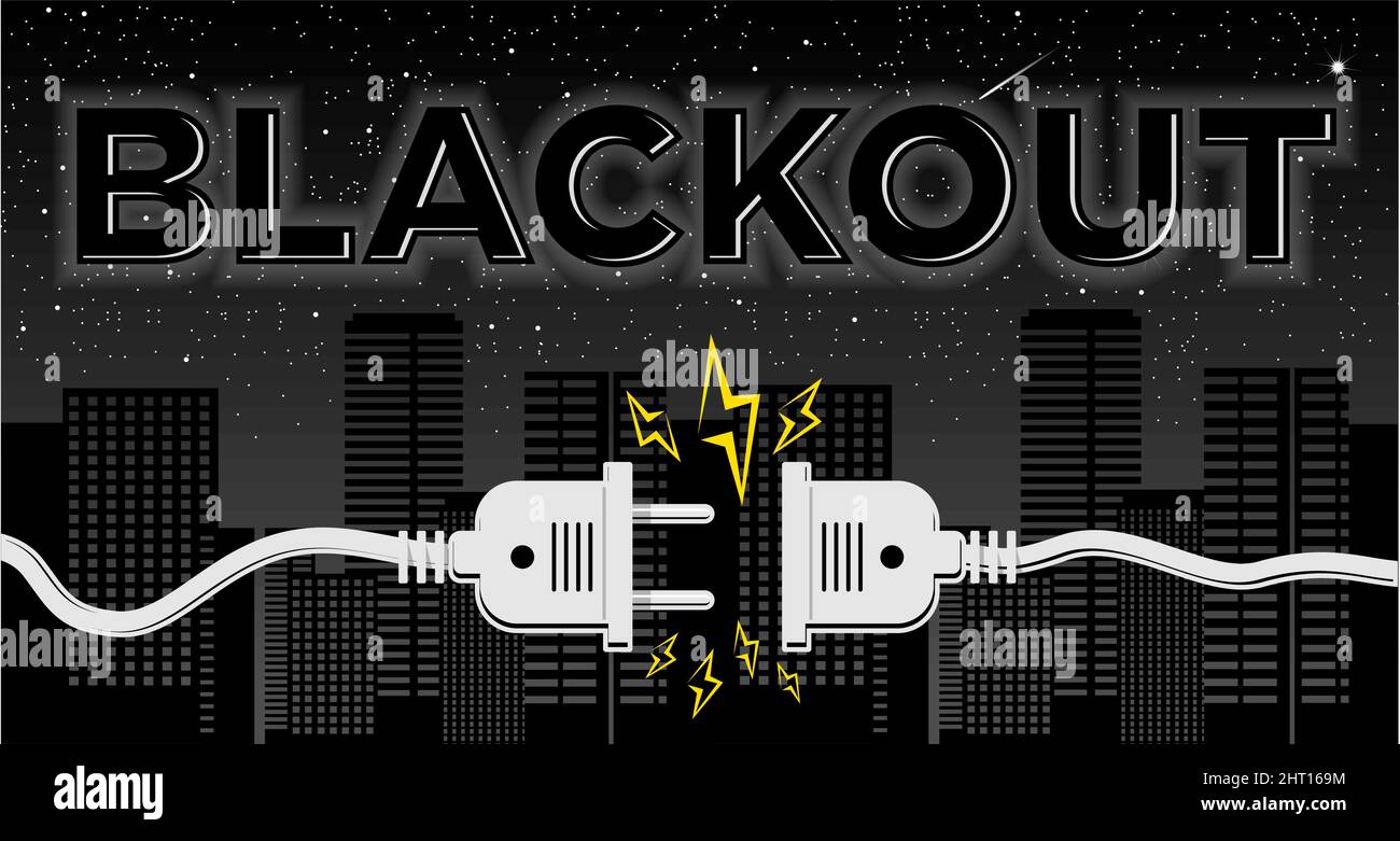 Blackout power failure in city. Electric socket with plug. Disconnect