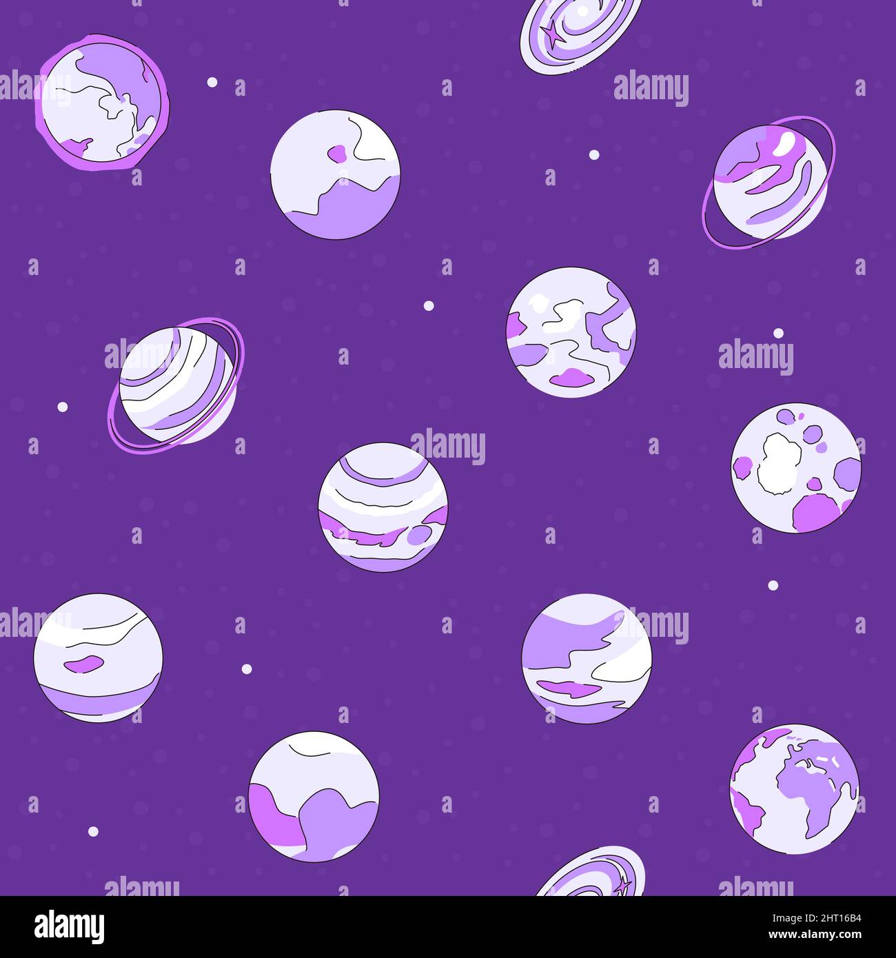 Planets of our solar system - modern vector colorful pattern. Endless space, galaxy. Earth as the center of our universe. Saturn, Uranus, Neptune, Plu Stock Vector