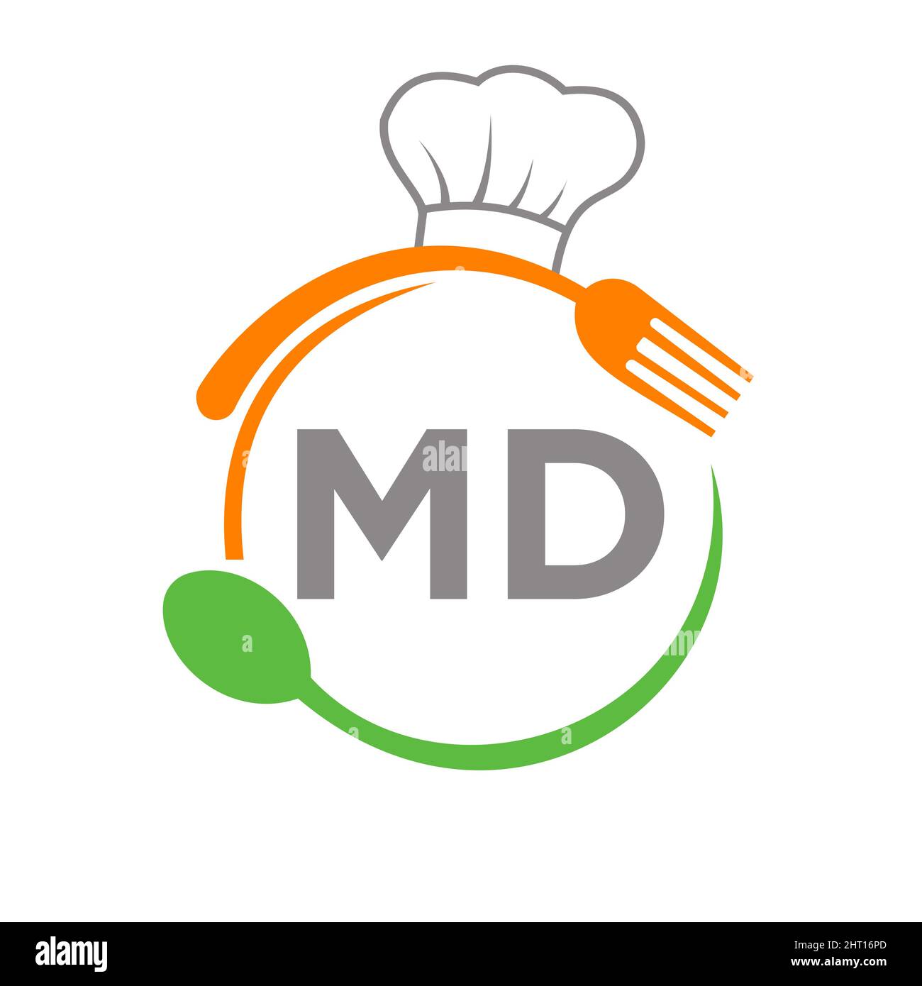 Letter MD Restaurant Logo with Chef Hat Spoon And Fork Template