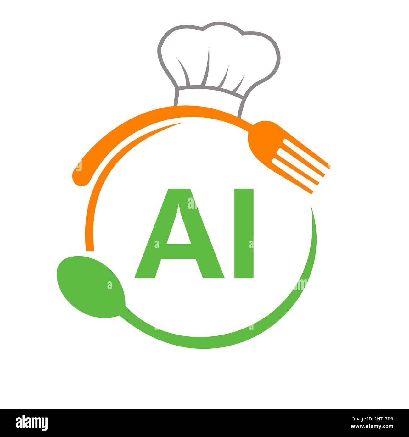 Letter ai Restaurant Logo with Chef Hat Spoon And Fork Template. Restaurant Logo On Letter ai Barbecue, Cafe Logo Vector Stock Vector