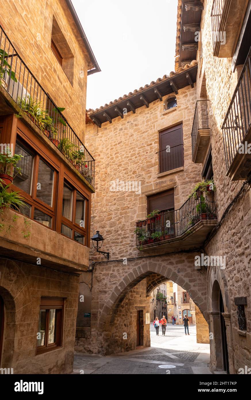Spain, Oct 2021 Traditional houses made of stone with arches in Cretas