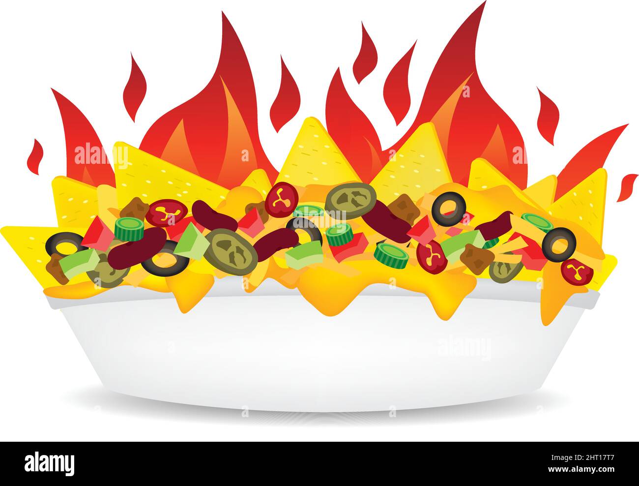 Delicous fire Supreme loaded cheese mexican nachos plate side view illustration vector Stock Vector