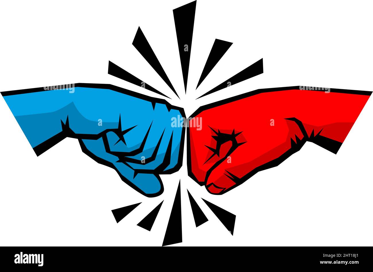 Greeting of two clenched fists of male hands. Comic cartoon poster in retro style. Vector on transparent background Stock Vector